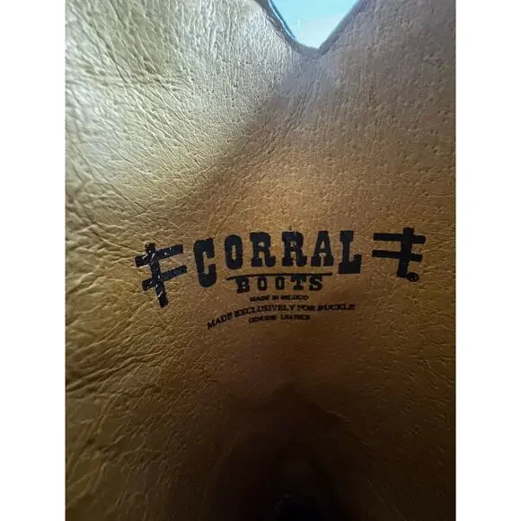 EUC Corral Boots Women's Tan Turquoise Snip Toe Western Cowboy Boots - Size 6M - Picture 7 of 8